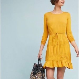 Anthropologie Tiered-Ruffled Dress - Gold (M)